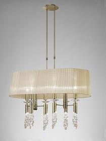 M3873  Tiffany AB Crystal Pendant 6+6 Light Antique Brass